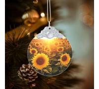 Christmas Ornaments Glass Decorative Hanging Ornament for Christmas Tree Round Ornament Sunshine Sunflower Field Funny 2025 Ornaments with Ropes Xmas Tree Pendant Keepsake Crafts Gift