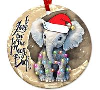 Christmas Ornaments I Love You To The Moon Elephant Xmas Round Shape Hanging Present Gifts Ceramic Hanging Engagement Ceramic Baubles For Wedding Home Graduation 7.3Cm