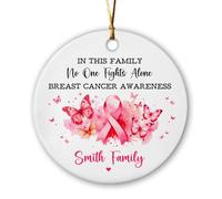 Christmas Ornaments In This Family No One Fights Alone Ceramic Hanging Personalized Xmas Ornament Engagement Xmas Round Shape Hanging For Office Home Family 7.3Cm