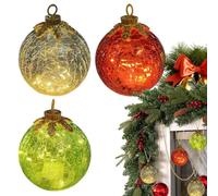 Christmas Ornaments, LED Decorations, Christmas Ornaments for Tabletop, 3 Glass Crystal Balls with Lights, Easy to Use Festive Tool, Functional Accessory for Mantel, Bedroom, Living Room, Office, Rest