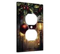Christmas Ornaments Light Switch Cover Plates/Outlet Covers, Red Baubles for Winter Holiday, Festive Wall Decorative for Home Bedroom, Standard Size Single Duplex Outlet