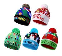 Christmas Ornaments, Light Up Christmas Hat 5 Pcs LED Merry Xmas Themed Knitted Hat Soft Unisex Winter Sweater Cap with Colorful Lights Keep Your Head Warm for New Year Style 1