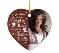 Christmas Ornaments Merry Christmas To Our Angel In Heaven Ceramic Baubles Personalized Ceramic Hanging Holiday Xmas Round Shape Hanging For Home Office Wedding 7.3Cm