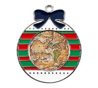 Christmas Ornaments Metal Xmas Tree Decor with 11.4 Inch Red String, A Worn-Out World Map Ornament for Tree & Home Decor, Gift Idea, Circular