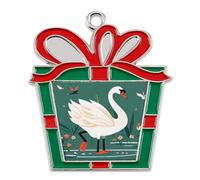 Christmas Ornaments Metal Xmas Tree Decor with 11.4 Inch Red String, Ancient Flower Swan Ornament for Tree & Home Decor, Gift Idea, Trapezoid