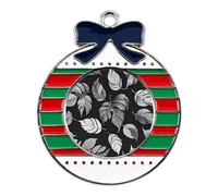 Christmas Ornaments Metal Xmas Tree Decor with 11.4 Inch Red String, Black Gray Leaf Jacquard Ornament for Tree & Home Decor, Gift Idea, Circular