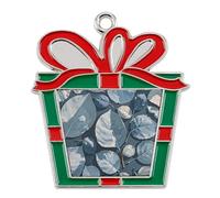 Christmas Ornaments Metal Xmas Tree Decor with 11.4 Inch Red String, Blue Gray Leaf Branch Ornament for Tree & Home Decor, Gift Idea, Trapezoid