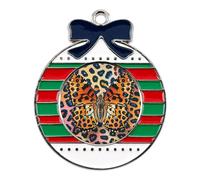Christmas Ornaments Metal Xmas Tree Decor with 11.4 Inch Red String, Butterfly Leopard Print Ornament for Tree & Home Decor, Gift Idea, Circular