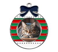 Christmas Ornaments Metal Xmas Tree Decor with 11.4 Inch Red String, Cat Sleeping Ornament for Tree & Home Decor, Gift Idea, Circular