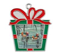 Christmas Ornaments Metal Xmas Tree Decor with 11.4 Inch Red String, Chinese Style Mandarin Ducks Ornament for Tree & Home Decor, Gift Idea, Trapezoid