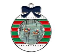 Christmas Ornaments Metal Xmas Tree Decor with 11.4 Inch Red String, Chinese Style Mandarin Ducks Ornament for Tree & Home Decor, Gift Idea, Circular
