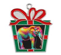Christmas Ornaments Metal Xmas Tree Decor with 11.4 Inch Red String, Colorful Elephants Ornament for Tree & Home Decor, Gift Idea, Trapezoid