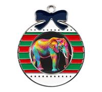 Christmas Ornaments Metal Xmas Tree Decor with 11.4 Inch Red String, Colorful Elephants Ornament for Tree & Home Decor, Gift Idea, Circular