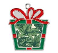 Christmas Ornaments Metal Xmas Tree Decor with 11.4 Inch Red String, Green Foliage Botanical Ornament for Tree & Home Decor, Gift Idea, Trapezoid