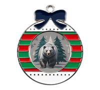 Christmas Ornaments Metal Xmas Tree Decor with 11.4 Inch Red String, Grey Bear Pine Tree Silhouette Pattern Ornament for Trees & Home Decor, Gift Idea, Circular