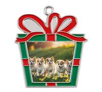 Christmas Ornaments Metal Xmas Tree Decor with 11.4 Inch Red String, Happy Little Dog Ornament for Tree & Home Decor, Gift Idea, Trapezoid
