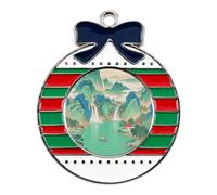 Christmas Ornaments Metal Xmas Tree Decor with 11.4 Inch Red String, Landscape Painting Ornament for Tree & Home Decor, Gift Idea, Circular