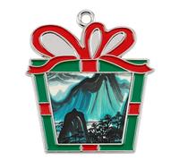 Christmas Ornaments Metal Xmas Tree Decor with 11.4 Inch Red String, Landscape Patterns Ornament for Tree & Home Decor, Gift Idea, Trapezoid