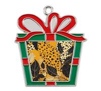 Christmas Ornaments Metal Xmas Tree Decor with 11.4 Inch Red String, Leaves and Leopard Print Ornament for Tree & Home Decor, Gift Idea, Trapezoid