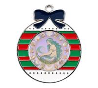 Christmas Ornaments Metal Xmas Tree Decor with 11.4 Inch Red String, Mermaid in Shell Mandala Ornament for Tree & Home Decor, Gift Idea, Circular