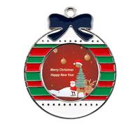 Christmas Ornaments Metal Xmas Tree Decor with 11.4 Inch Red String, Merry Christmas and Happy New Year Ornament for Tree & Home Decor, Gift Idea, Circular