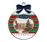 Christmas Ornaments Metal Xmas Tree Decor with 11.4 Inch Red String, Merry Christmas Ornament for Tree & Home Decor, Gift Idea, Circular