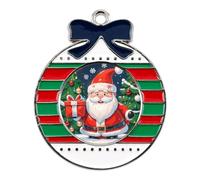 Christmas Ornaments Metal Xmas Tree Decor with 11.4 Inch Red String, Merry Christmas Santa Claus Ornament for Tree & Home Decor, Gift Idea, Circular