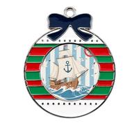 Christmas Ornaments Metal Xmas Tree Decor with 11.4 Inch Red String, Nautical Coastal Ornament for Tree & Home Decor, Gift Idea, Circular