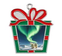 Christmas Ornaments Metal Xmas Tree Decor with 11.4 Inch Red String, Northern Lights Polar Bear Ornament for Tree & Home Decor, Gift Idea, Trapezoid