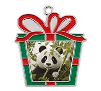 Christmas Ornaments Metal Xmas Tree Decor with 11.4 Inch Red String, Panda Ornament for Tree & Home Decor, Gift Idea, Trapezoid