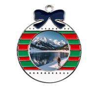 Christmas Ornaments Metal Xmas Tree Decor with 11.4 Inch Red String, People Cross Lakes Ornament for Tree & Home Decor, Gift Idea, Circular