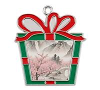 Christmas Ornaments Metal Xmas Tree Decor with 11.4 Inch Red String, Plum Blossom Landscape Ornament for Tree & Home Decor, Gift Idea, Trapezoid