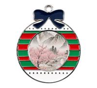 Christmas Ornaments Metal Xmas Tree Decor with 11.4 Inch Red String, Plum Blossom Landscape Ornament for Tree & Home Decor, Gift Idea, Circular