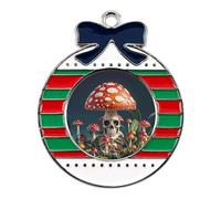 Christmas Ornaments Metal Xmas Tree Decor with 11.4 Inch Red String, Skeleton Mystery Mushroom Ornament for Tree & Home Decor, Gift Idea, Circular