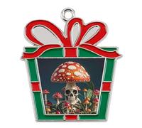 Christmas Ornaments Metal Xmas Tree Decor with 11.4 Inch Red String, Skeleton Mystery Mushroom Ornament for Tree & Home Decor, Gift Idea, Trapezoid