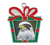 Christmas Ornaments Metal Xmas Tree Decor with 11.4 Inch Red String, Spear Falcon, White Eagle Ornament for Tree & Home Decor, Gift Idea, Trapezoid