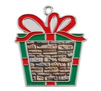 Christmas Ornaments Metal Xmas Tree Decor with 11.4 Inch Red String, Stone Wall Ornament for Tree & Home Decor, Gift Idea, Trapezoid