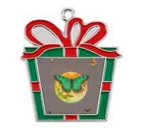 Christmas Ornaments Metal Xmas Tree Decor with 11.4 Inch Red String, Sun and Moon Green Moth Ornament for Tree & Home Decor, Gift Idea, Trapezoid