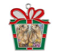 Christmas Ornaments Metal Xmas Tree Decor with 11.4 Inch Red String, Two Prairie Dogs Ornament for Tree & Home Decor, Gift Idea, Trapezoid