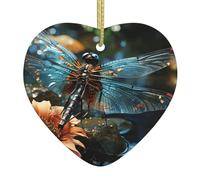 Christmas Ornaments Mini Ceramic Christmas Tree Hanging Decorations Dragonfly flying on the pond Christmas Ornaments Xmas Tree Ceramic Ornament with Gold Ribbon Crafts Pendants for Holiday Decorations