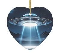 Christmas Ornaments Mini Ceramic Christmas Tree Hanging Decorations UFO at night Christmas Ornaments Xmas Tree Ceramic Ornament with Gold Ribbon Crafts Pendants for Holiday Decorations