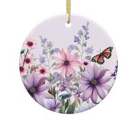 Christmas Ornaments Mini Ceramic Christmas Tree Hanging Decorations Wildflower Illustration Christmas Ornaments Xmas Tree Ceramic Ornament with Gold Ribbon Crafts Pendants for Holiday Decorations