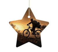 Christmas Ornaments Mountain Bike in The Evening Ceramic Ornament Christmas Tree Decorations Star Hanging Ornament for Christmas Trees Hanging Porcelain Ornament for Christmas