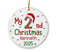 Christmas Ornaments My 2Nd Christmas Ceramic Hanging Personalized Xmas Round Shape Hanging Engagement Ceramic Baubles For Office Graduation Family 7.3Cm