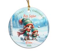 Christmas Ornaments My First Christmas As Big Sister Ornament Ceramic Baubles Present Gifts Xmas Round Shape Hanging Unique Ceramic Hanging For Family Office Home 7.3CM