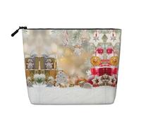 Christmas Ornaments on The Snow Printed Single-Layer Cosmetic Bag Faux Linen Material Large Capacity Coin Purse Travel and Business Trip Essential
