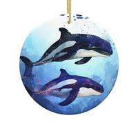Christmas Ornaments Orca Killer Whale Round Ceramic Ornament Christmas Tree Ceramic Hanging Porcelain Ornament For Xmas Tree Ceramics Hanging For Party