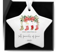 Christmas Ornaments Our First Christmas As A Family of Four Ornament 2025 Unique Star Ceramic Baby 1st Xmas Ornaments New Parents Gifts for Couples Mom Dad Newborn Girls Boys Xmas Tree Decorations