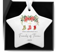 Christmas Ornaments Our First Christmas As A Family of Three Ornament 2025 Unique Star Ceramic Baby 1st Xmas Ornaments New Parents Gifts for Couples Mom Dad Newborn Girls Boys Xmas Tree Decorations