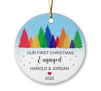 Christmas Ornaments Our First Christmas Engaged Rainbow Ceramic Hanging Personalized Xmas Round Shape Hanging Beautiful Ceramic Baubles For Family Home Wedding 7.3Cm